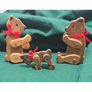 Wooden Bear Family, jointed arms and legs, articulated 4" standing Country Lot 3